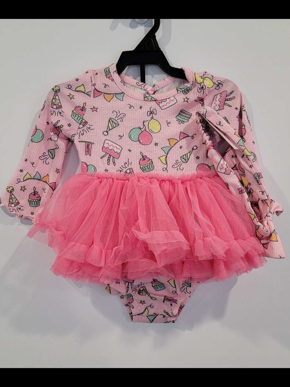 2 piece Pink TUTU bodysuit with matching headband-Birthday Print